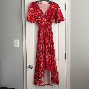 Amazon Boho Red Floral Print High-low Dress Size Small NWOT